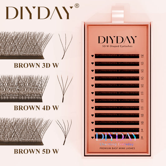 DIYDAY Brown 3D/4D/5D W Eyelashes 12Rows-0.07mm-C/D