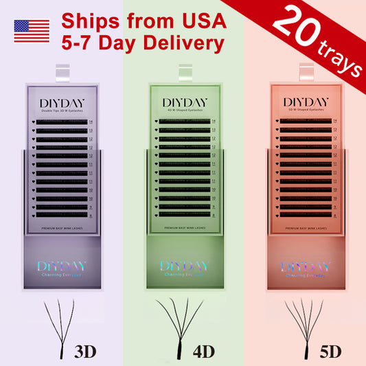 America DIYDAY Fast Deliver 20cases set 3D/4D/5D/6D W Shaped Eyelash Extension 3D/4D/5D/6D W Premade Fan Lahes Fast Shipping from USA Warehouse