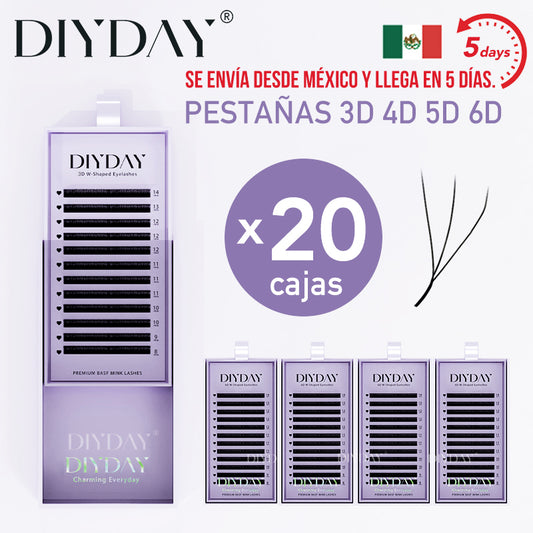 DIYDAY México - Entrega rápida - Juego de 20 extensiones de pestañas en forma de W 3D prefabricadas, envío rápido desde almacén en México.