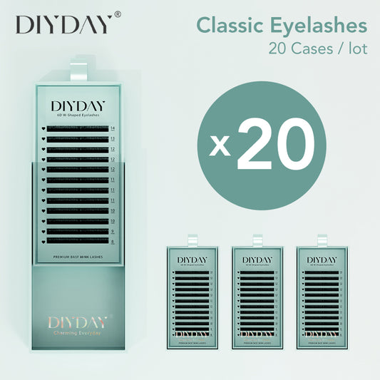 DIYDAY-Classic/ YY Black/ YY Light Brown/ YY Dark Brown/ Easy fan Custom Lash Set 20pcs/30pcs, thickness 0.07, curl D