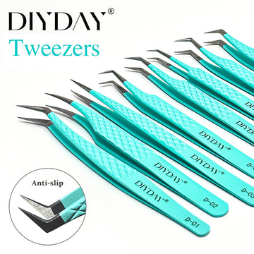 DIYDAY Anti-Slip Tweezers, High-Density Fiber Tip for Eyelash Extensions & Eyebrow, Professional Precision Beauty Tools