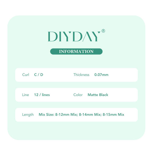 DIYDAY U-Shaped 3D/4D/5D Eyelashes 12Rows-0.07mm-C/D