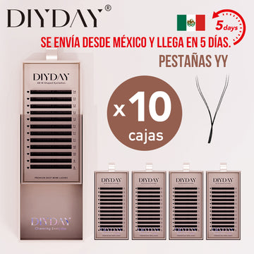 Mexico DIYDAY Fast Deliver 10cases/set YY Black Eyelash Extension YY Shaped Lahes Fast Shipping from Mexico Warehouse