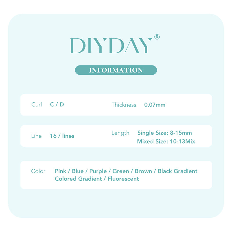 DIYDAY Colorful Spectrum Lashes-C-0.07mm-Black gradient