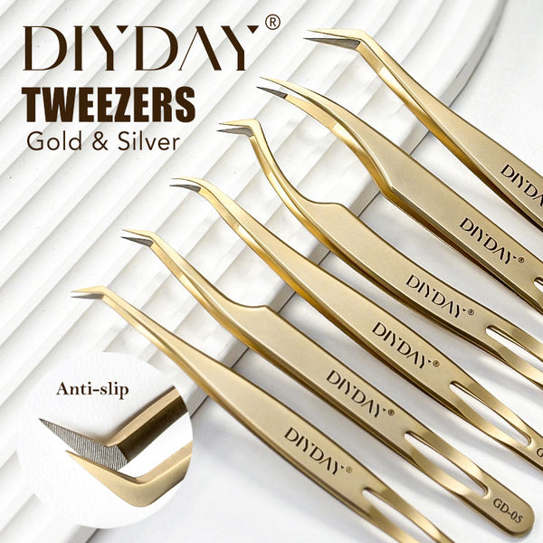 Pinzas de extensión de pestañas con aislamiento de volumen y punta de fibra DIYDAY GD Pro-Tweezer