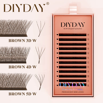 DIYDAY Brown 3D/4D/5D W Eyelashes 12Rows-0.07mm-C/D