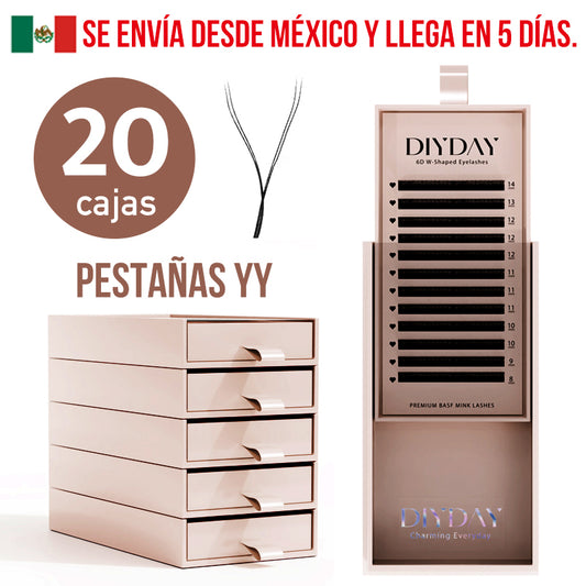 Mexico DIYDAY Fast Deliver 20cases/set YY Black Eyelash Extension YY Shaped Lahes Fast Shipping from Mexico Warehouse