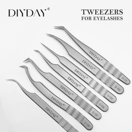 DIYDAY Anti-slip Eyelash Tweezers Stainless Steel Eyebrow Precision Tweezers Fiber Tip Volume Isolation Lashes Extension Tweezer