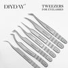 DIYDAY Anti-slip Eyelash Tweezers Stainless Steel Eyebrow Precision Tweezers Fiber Tip Volume Isolation Lashes Extension Tweezer