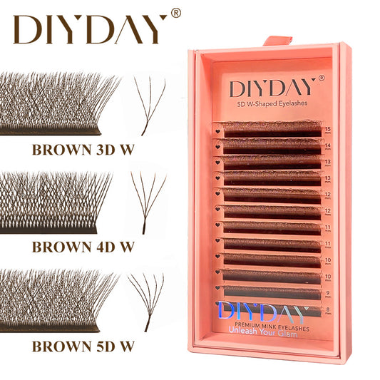 DIYDAY Brown 3D/4D/5D W Eyelashes 12Rows-0.07mm-C/D