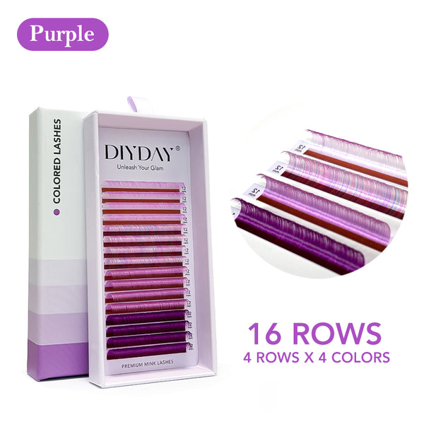 DIYDAY 16-Row Colorful Rainbow Spectrum Multicolor Individual Lashes-C/D-0.07mm-Purple