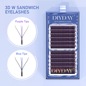 DIYDAY Colorful 3D W Shape Eyelash Extensios - BLUE/PURPLE