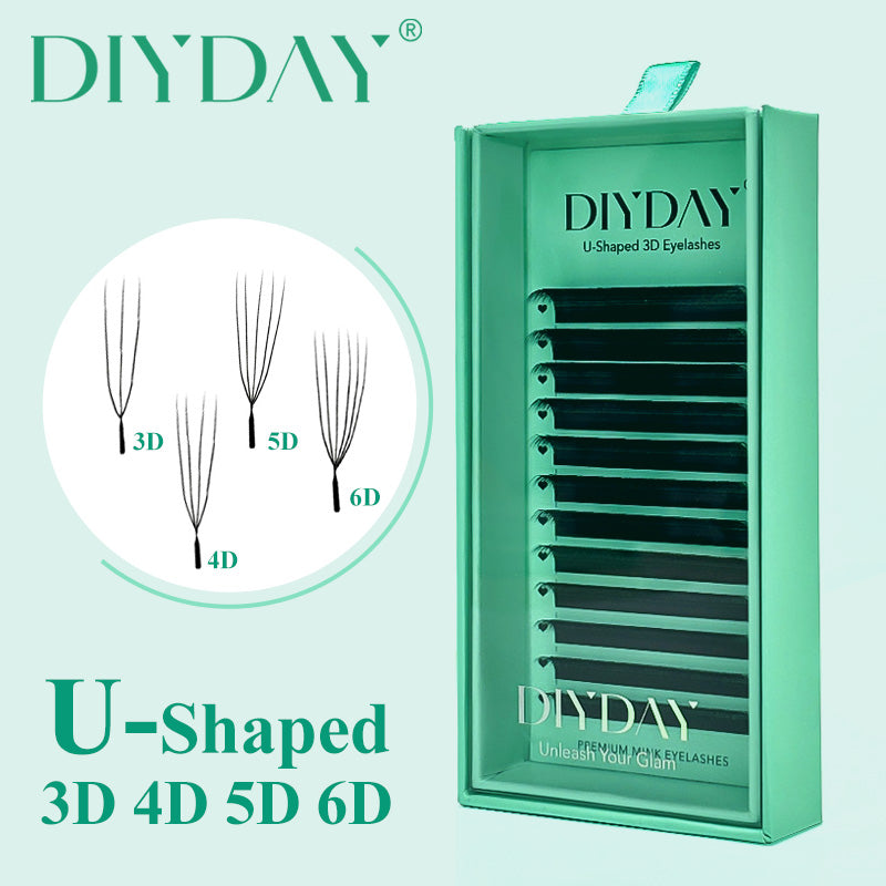 Pestañas postizas DIYDAY en forma de U 3D/4D/5D/6D, 12 filas, 0,07 mm, C/D 