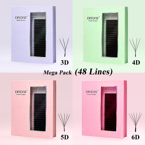 Extensão de Cílios DIYDAY 48 Fileiras Mega Pack Caixa Maior em Formato W 3D/4D/5D