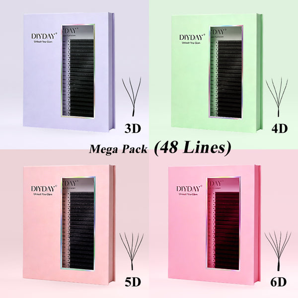 DIYDAY 48Rows Mega Pack Bigger Box 3D/4D/5D W Shaped Eyelash Extension