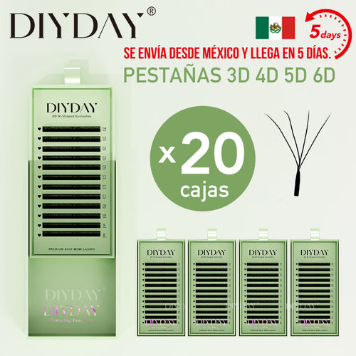 DIYDAY México - Entrega rápida - Juego de 20 extensiones de pestañas en forma de W 3D prefabricadas, envío rápido desde almacén en México.