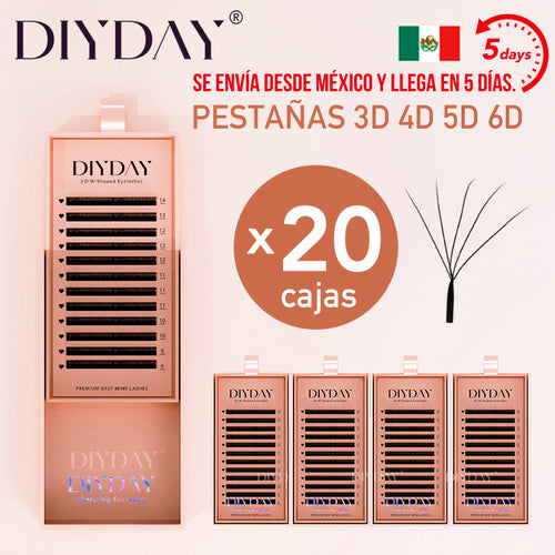 DIYDAY México - Entrega rápida - Juego de 20 extensiones de pestañas en forma de W 3D prefabricadas, envío rápido desde almacén en México.