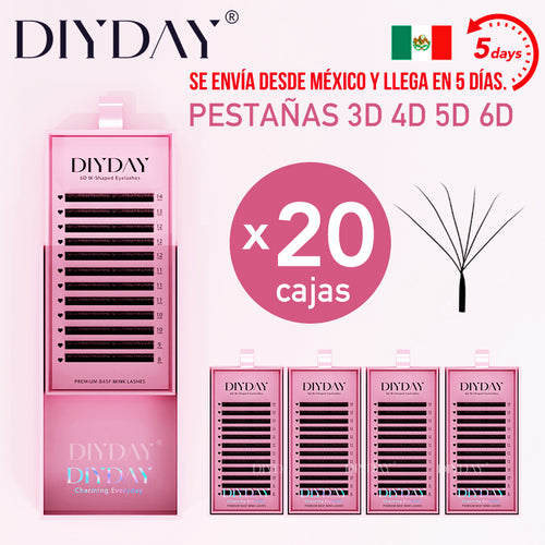 DIYDAY México - Entrega rápida - Juego de 20 extensiones de pestañas en forma de W 3D prefabricadas, envío rápido desde almacén en México.