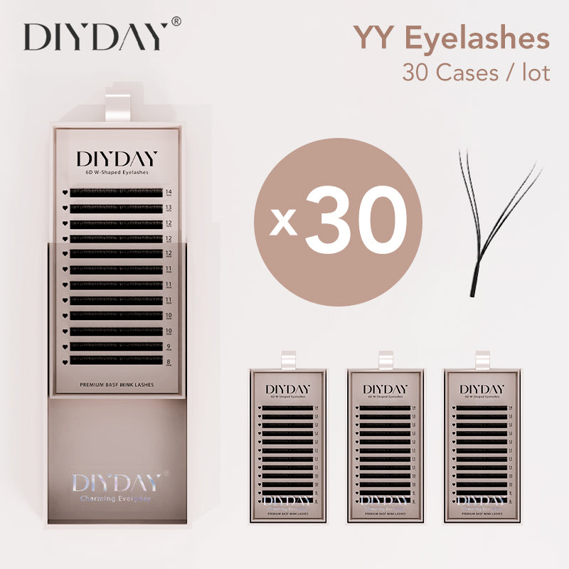 DIYDAY-Classic/ YY Black/ YY Light Brown/ YY Dark Brown/ Easy fan Custom Lash Set 20pcs/30pcs, thickness 0.07, curl D