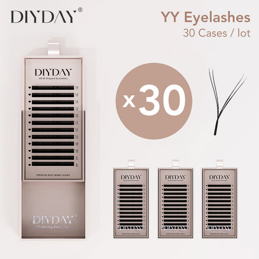 DIYDAY-Classic/ YY Black/ YY Light Brown/ YY Dark Brown/ Easy fan Custom Lash Set 20pcs/30pcs, thickness 0.07, curl D