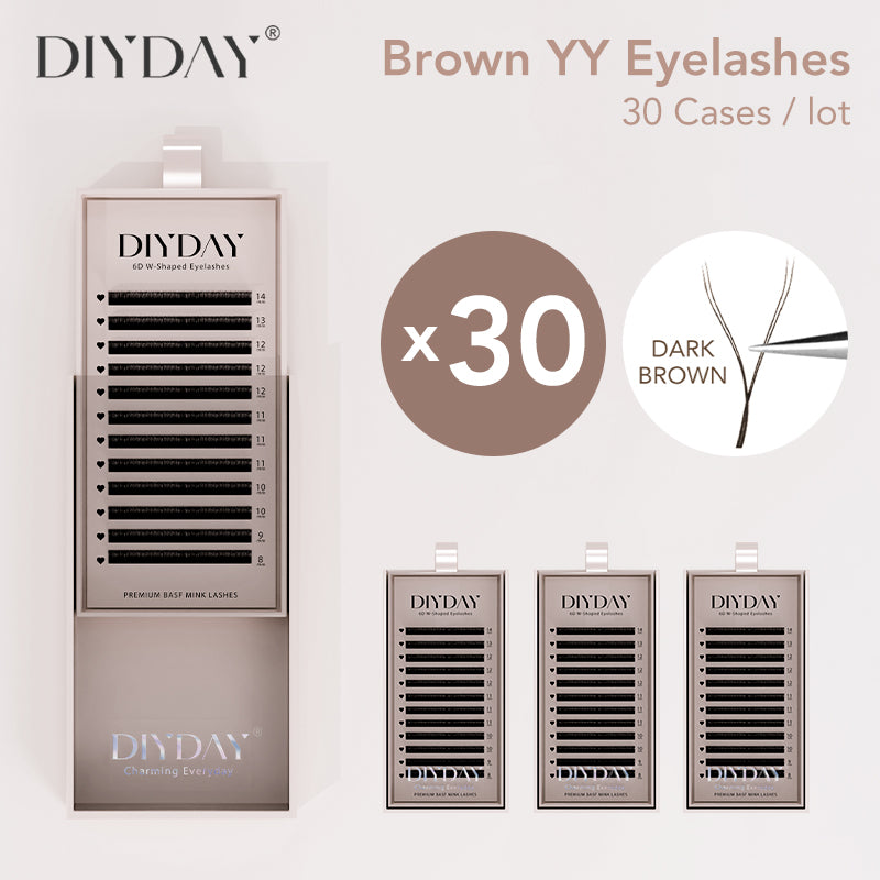 DIYDAY-Classic/ YY Black/ YY Light Brown/ YY Dark Brown/ Easy fan Custom Lash Set 20pcs/30pcs, thickness 0.07, curl D3