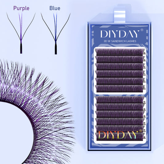 DIYDAY Colorful 3D W Shape Eyelash Extensios - BLUE/PURPLE