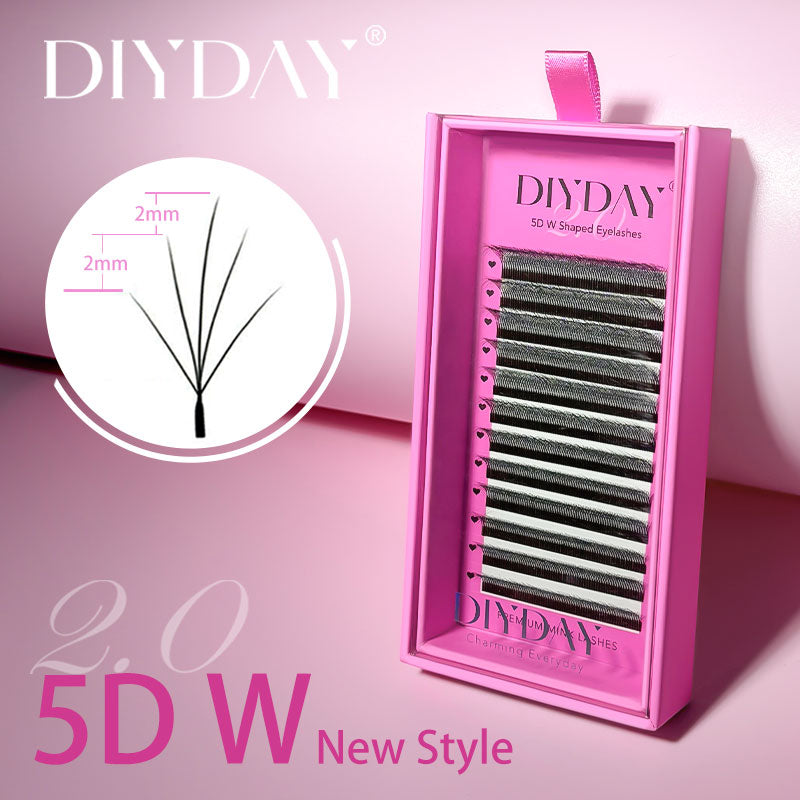 DIYDAY New Style 5D W Shape Eyelash Extensions Different lengths 5D W-Shaped False Eyelashes Natural Soft Easy Fan Lashes