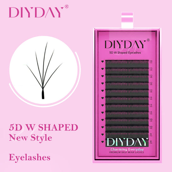 DIYDAY New Style 5D W Shape Eyelash Extensions Different lengths 5D W-Shaped False Eyelashes Natural Soft Easy Fan Lashes