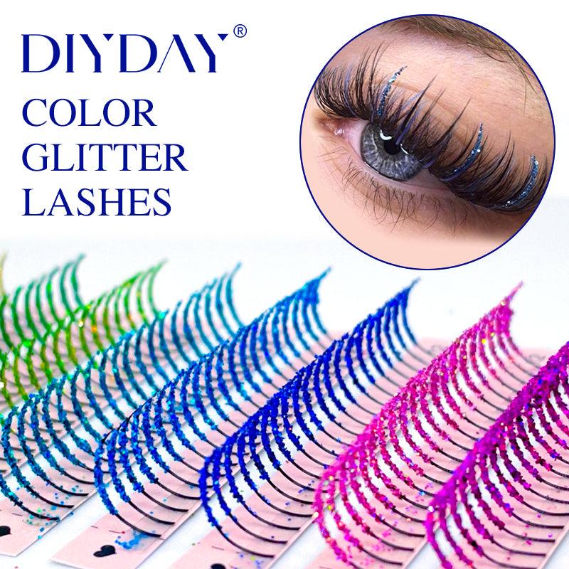 DIYDAY Mixed Glitter Colored Eyelashes Individual Premade Russian Volume Fans Glitter Lashes Extension Wholesale for Halloween