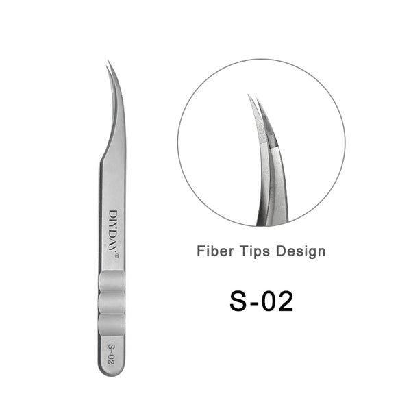 Pinzas para extensiones de pestañas con aislamiento de volumen y punta de fibra DIYDAY S-02 