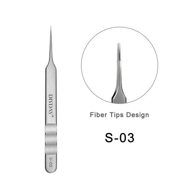 Pinzas para extensiones de pestañas con aislamiento de volumen y punta de fibra DIYDAY S-03 