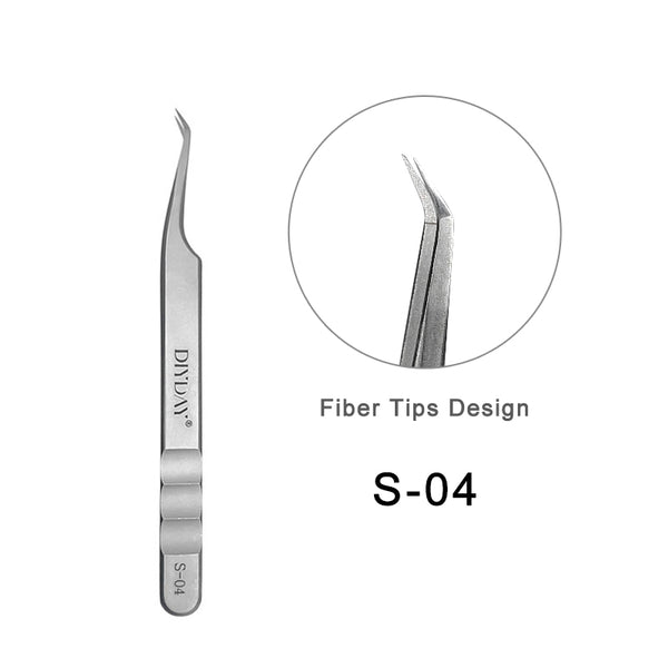 Pinzas para extensiones de pestañas con aislamiento de volumen y punta de fibra DIYDAY S-04 
