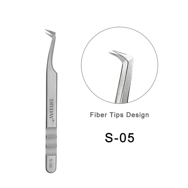 Pinzas para extensiones de pestañas con aislamiento de volumen y punta de fibra DIYDAY S-05 