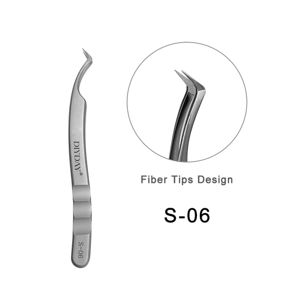Pinzas para extensiones de pestañas con aislamiento de volumen y punta de fibra DIYDAY S-06 