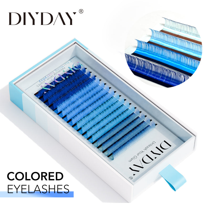 DIYDAY Pestañas Individuales Multicolor Arco Iris de 16 Hileras -C/D-0.07mm-Azul