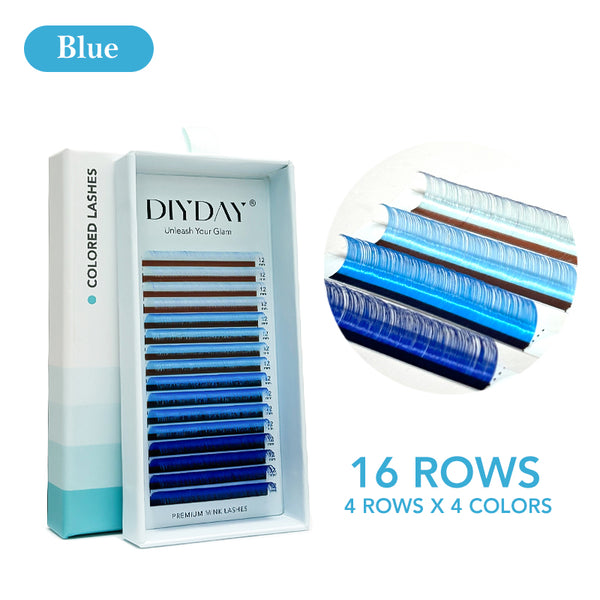 DIYDAY 16-Row Colorful Rainbow Spectrum Multicolor Individual Lashes-C/D-0.07mm-Blue