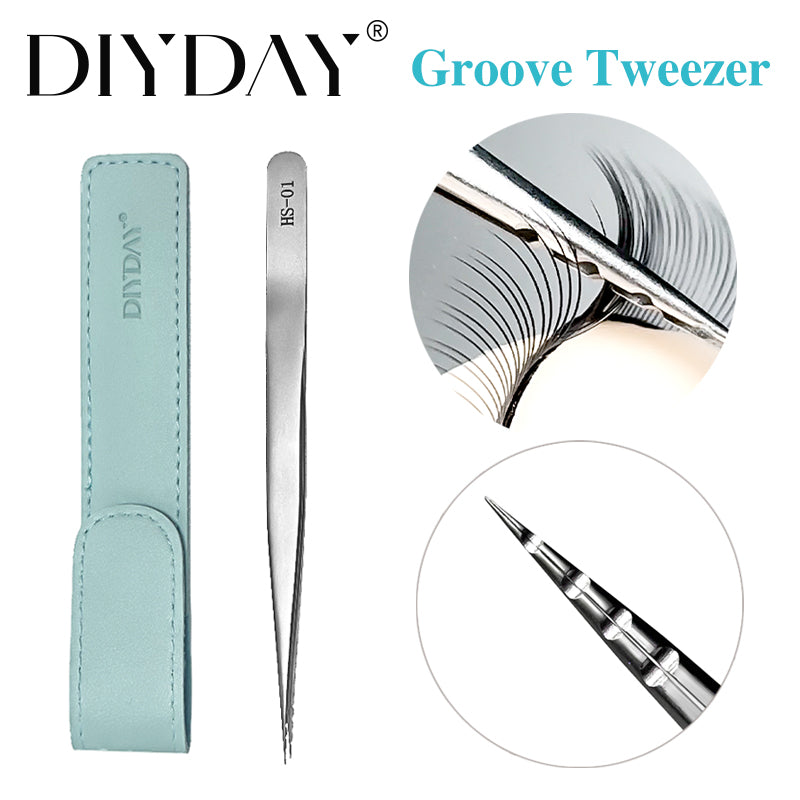 Pinzas para pestañas DIYDAY Groove de acero inoxidable con aislamiento de precisión, pinzas para extensiones de pestañas, nuevo estilo, diseño de ranura antideslizante.