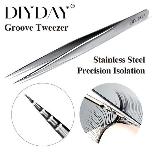 DIYDAY Groove Lash Tweezers Stainless Steel Precision Isolation Eyelash Extension Tweezers New style Anti-Slip Groove Design